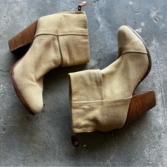 rag & bone Anthro Newbury tan canvas stacked heel ankle booties women’s 40 / 9.5 - Picture 3 of 8
